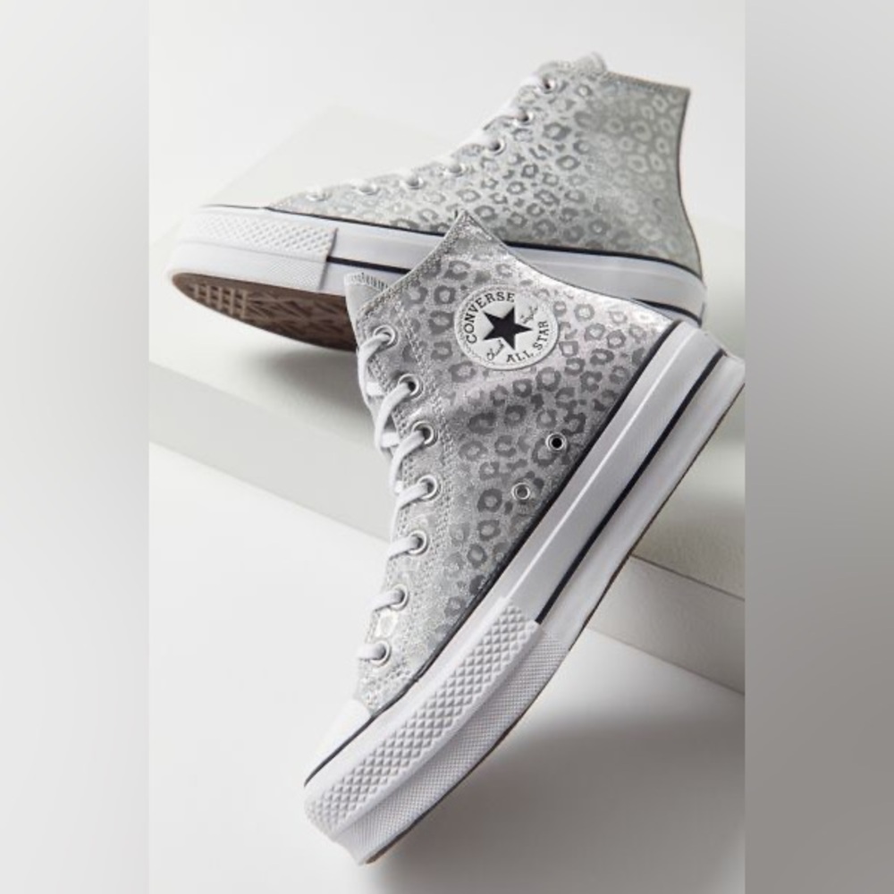 Converse All Star Women's White Leopard Print High Top Sneakers - Picture 7 of 7